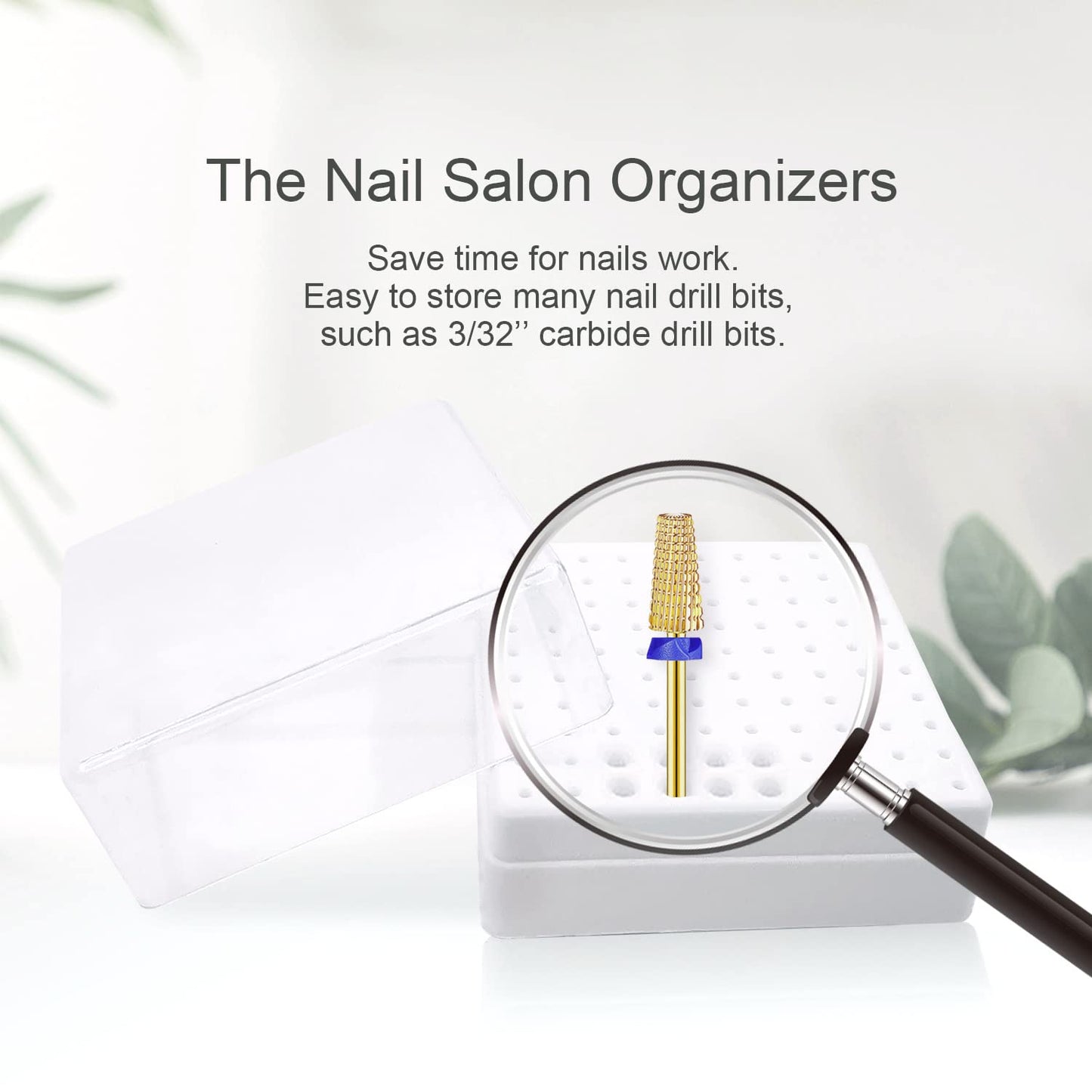 CORFULRA Nail Drill Bits Holder, Nail Organizer Box for Nail Drill Bits, Large Space Container Case for Drill Bits, 100 Holes Dustproof Displayer Box of Nail Supplies for Nail Tech, White