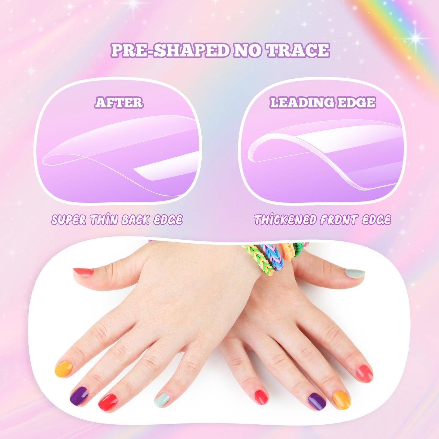 krofaue Kids Fake Nails - Short Oval Clear Nail Tips 240pcs Kids Press On Nails for Little Girls Full Cover Children Fake Nails Decoration 10 Sizes Artificial Acrylic Soft Gel Nail Tips