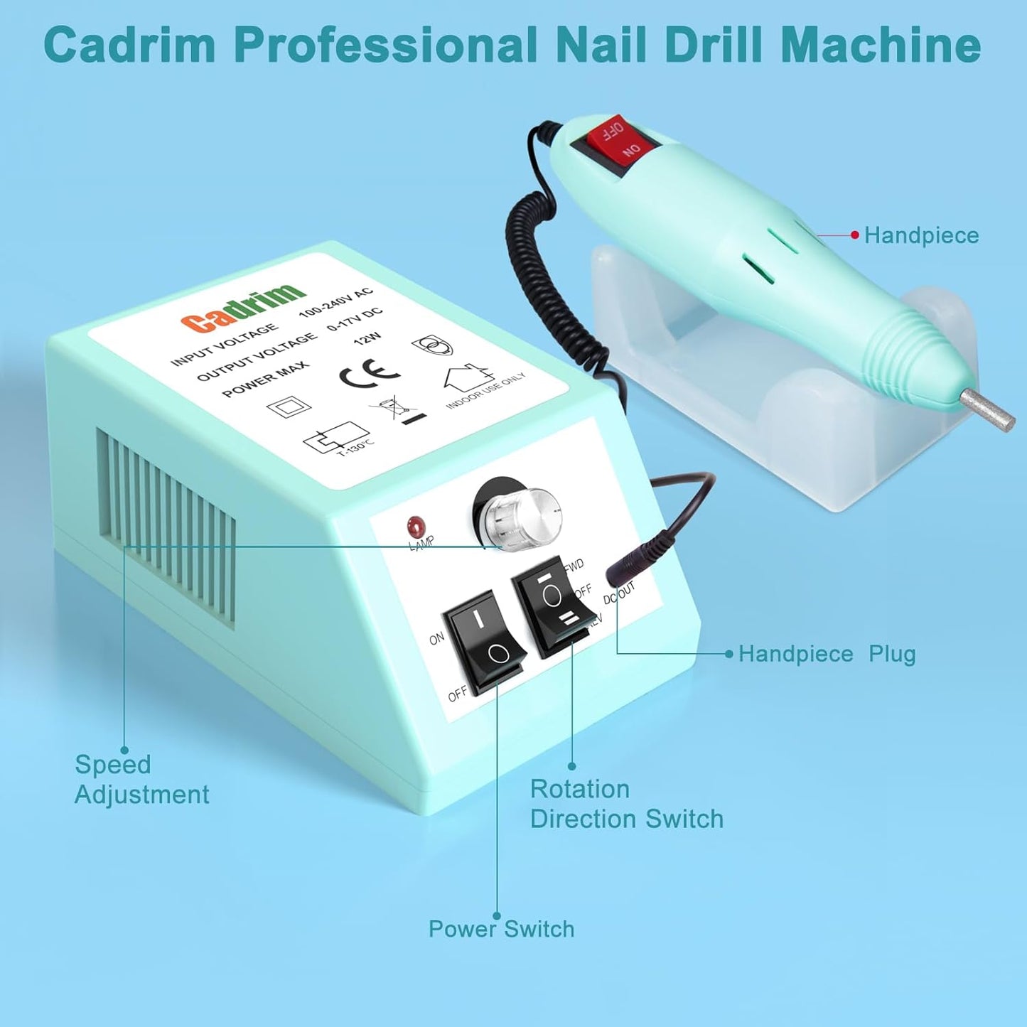 Cadrim 20000RPM Electric Nail Drill Machine Professional Electric Nail File Manicure Pedicure Nail Drill Kit with 156pcs Sanding Bands Remover Polisher Gel Acrylic Nails for Salon Home,Green