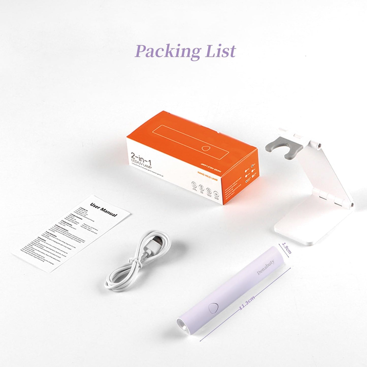 UV Light for Gel Nails, Denabuty Mini U V LED Nail Lamp Handheld with Stand, Portable Nail Dryer Rechargeable USB Cordless, Nail Light with 2 Timers for Fast Drying, Violet