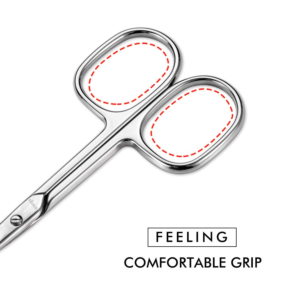 LIVINGO Premium Manicure Nail Scissors, Multi-purpose Stainless Steel Cuticle Beauty Grooming Kit for Eyebrow, Eyelash, Dry Skin Curved Blade 3.5 inch