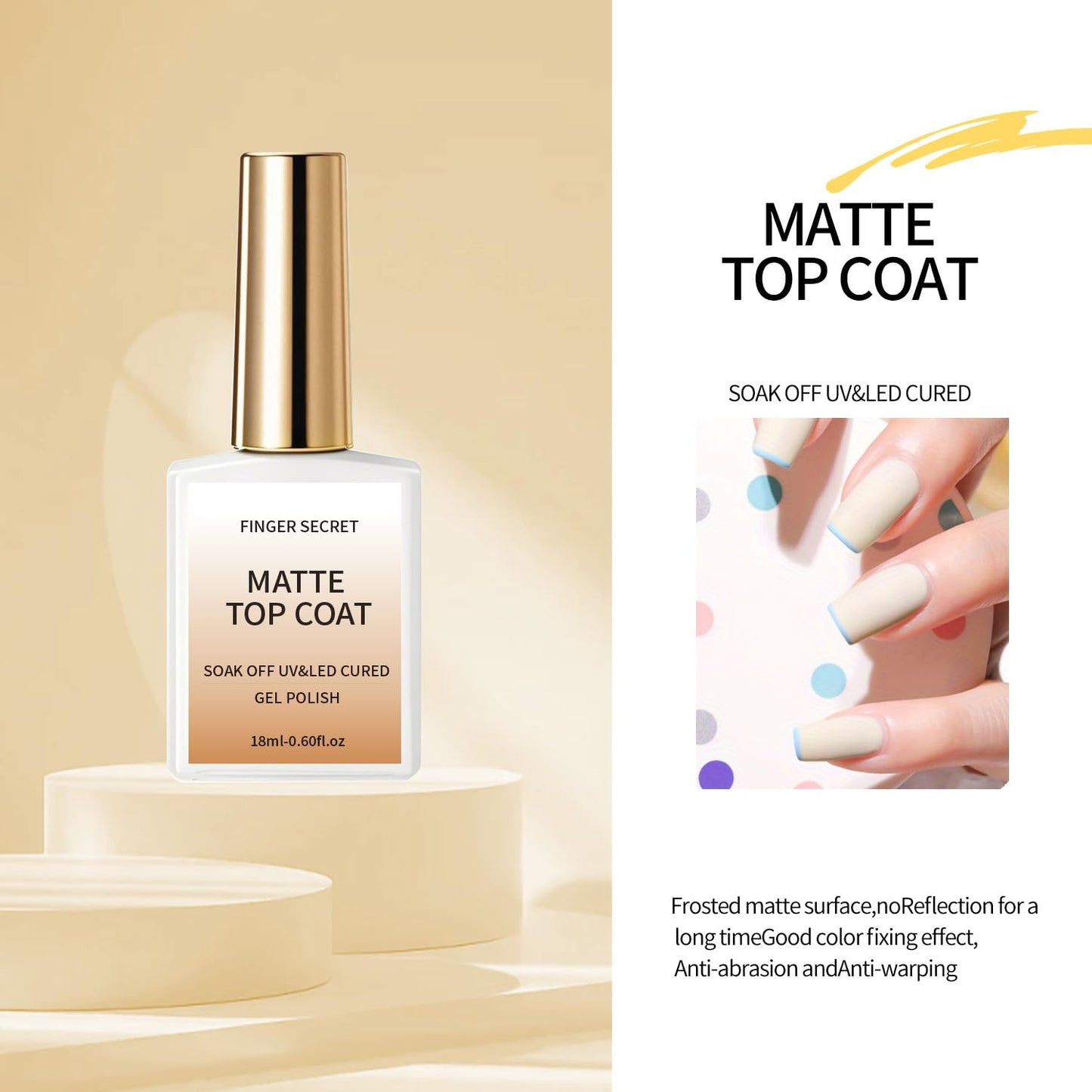 18ml/0.60floz High-Shine Matte Top Coat for Gel Nail Polish - Premium Long-Lasting Fashion Matte Finish, Professional-Grade Nail Supplies for Salon-Quality DIY at Home.