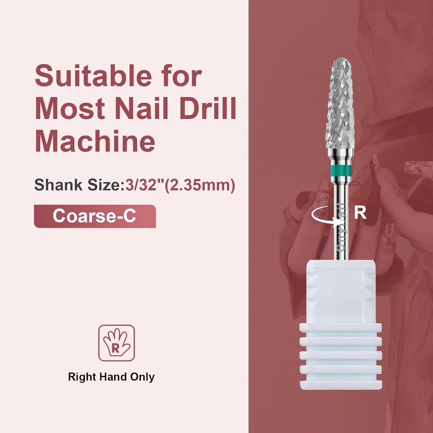 3/32" 2PCS Clean Cone Bits Coarse Grit Carbide Cuticle Cleaner Bit for Electric Nail Drills – Professional Manicure Tool for Nail Salons and Home Use (C Grit. Silver)