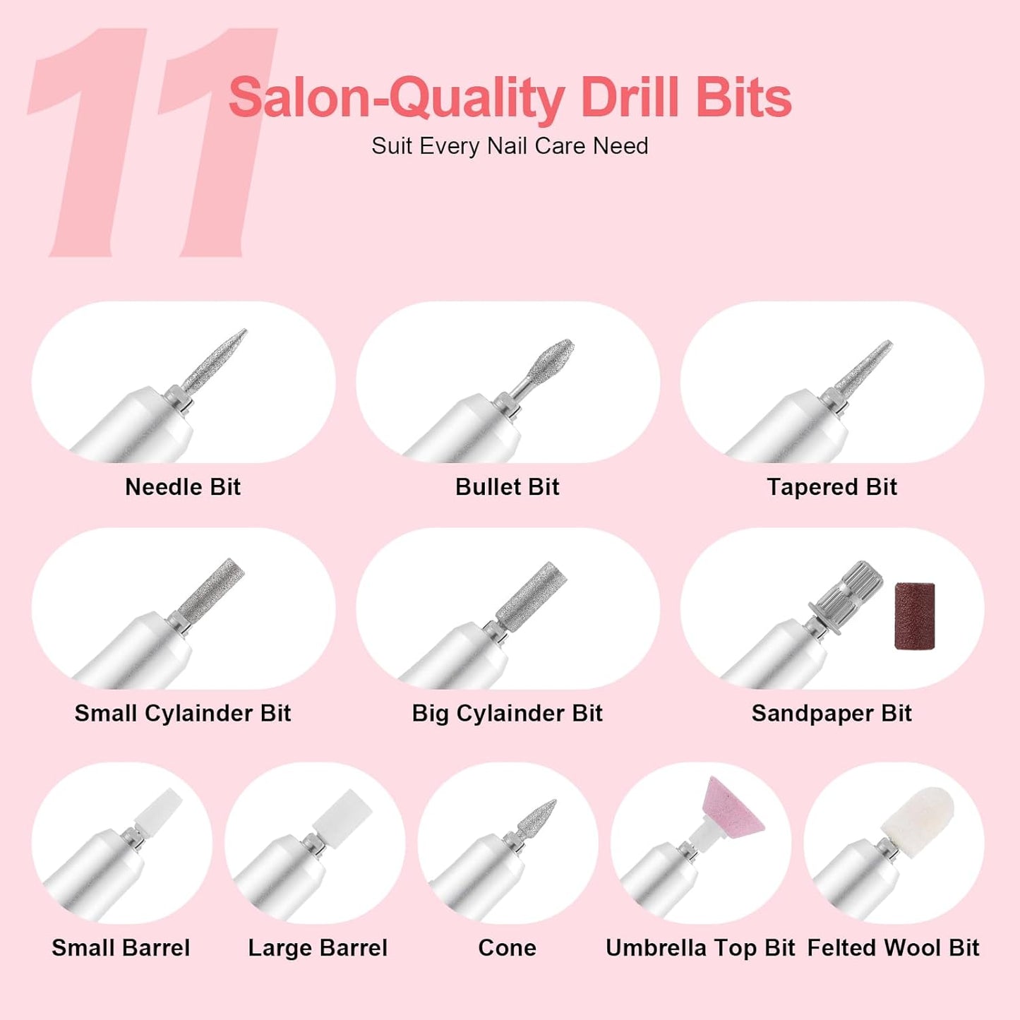 Electric 45000RPM Nail Drill Machine Rechargeable Portable Nail File Electric DIY Nail Drill Kit with Smart LCD Screen for Gel Nail Manicure and Pedicure Reflective Body etc (White)