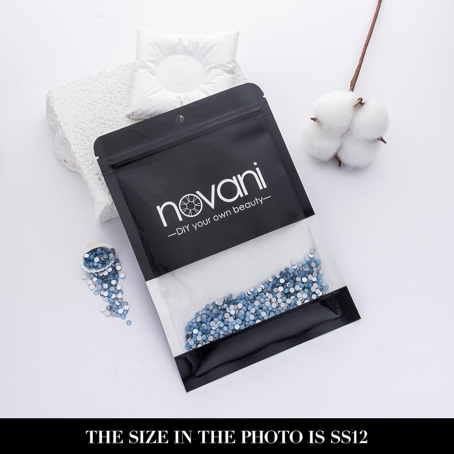 Novani 3000 Pieces Flatback Rhinestones Glass Round Gems Blue Opal Crystals for Nail Art DIY Crafts Clothes Shoes,SS12,3.0-3.2mm