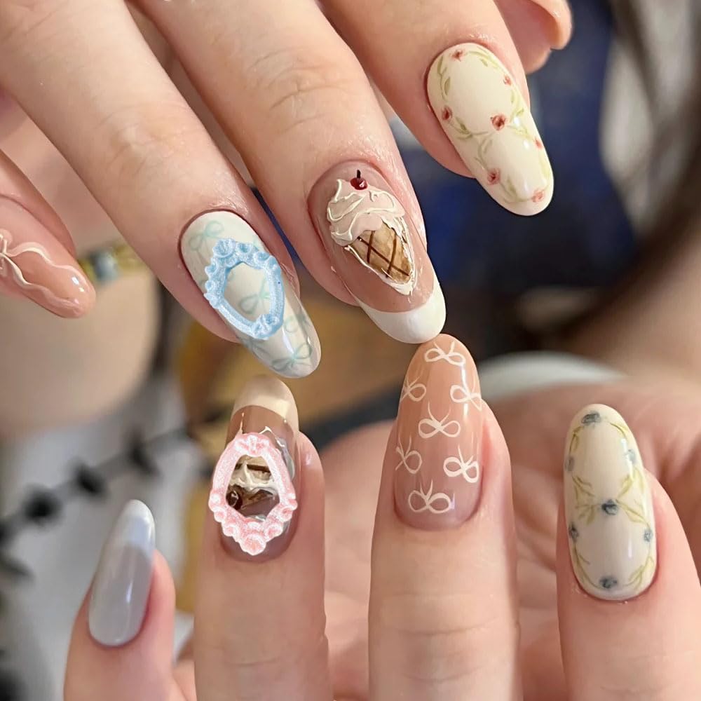 Victorian Frame Nail Charms, 150 Pieces, Yellow Pink Blue, 3D Nail Art Decorations