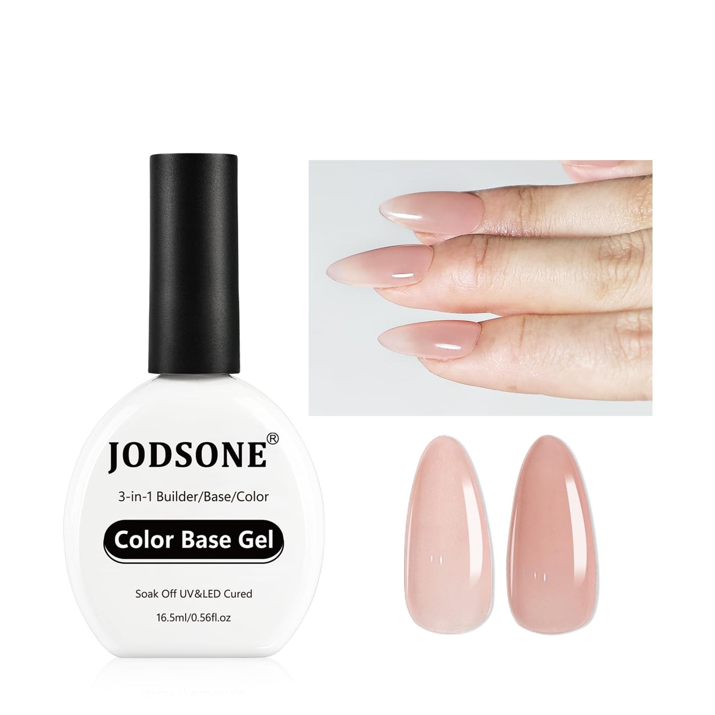 JODSONE Rubber Base Builder Gel for Nails,16.5ML 3-in-1 Nude Pink Rubber Base Gel Polish,Base Color & Builder Gel for Nails in One,for Nail Thickening Solution Strengthen,Apex Building,Enhance