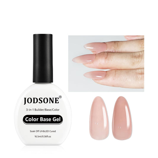 JODSONE Rubber Base Builder Gel for Nails,16.5ML 3-in-1 Nude Pink Rubber Base Gel Polish,Base Color & Builder Gel for Nails in One,for Nail Thickening Solution Strengthen,Apex Building,Enhance