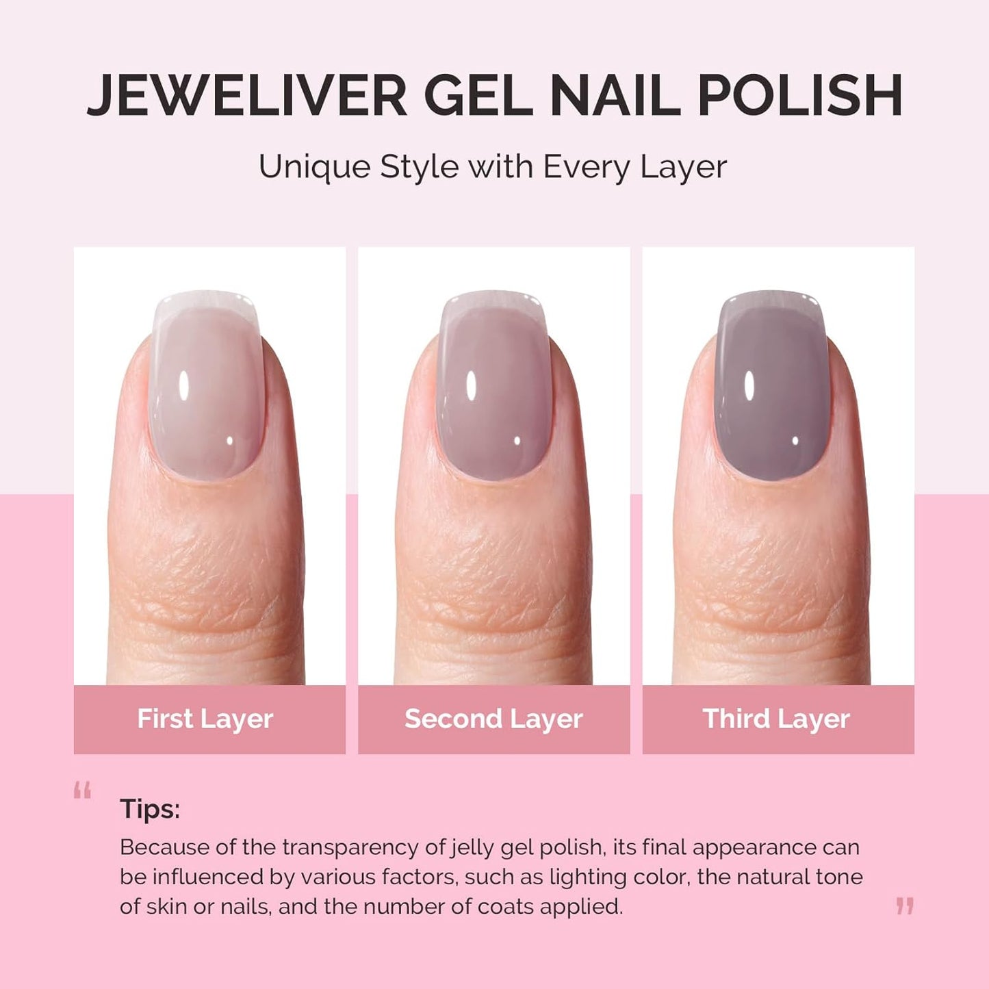 MelodySusie Jeweliver Jelly Gel Polish, 0.5Fl Oz Dark Gray Gel Nail Polish Sheer Neutral Translucent Nude Soak Off UV LED Light Cure Gift for Women Nail Art Manicure DIY at Home JM30