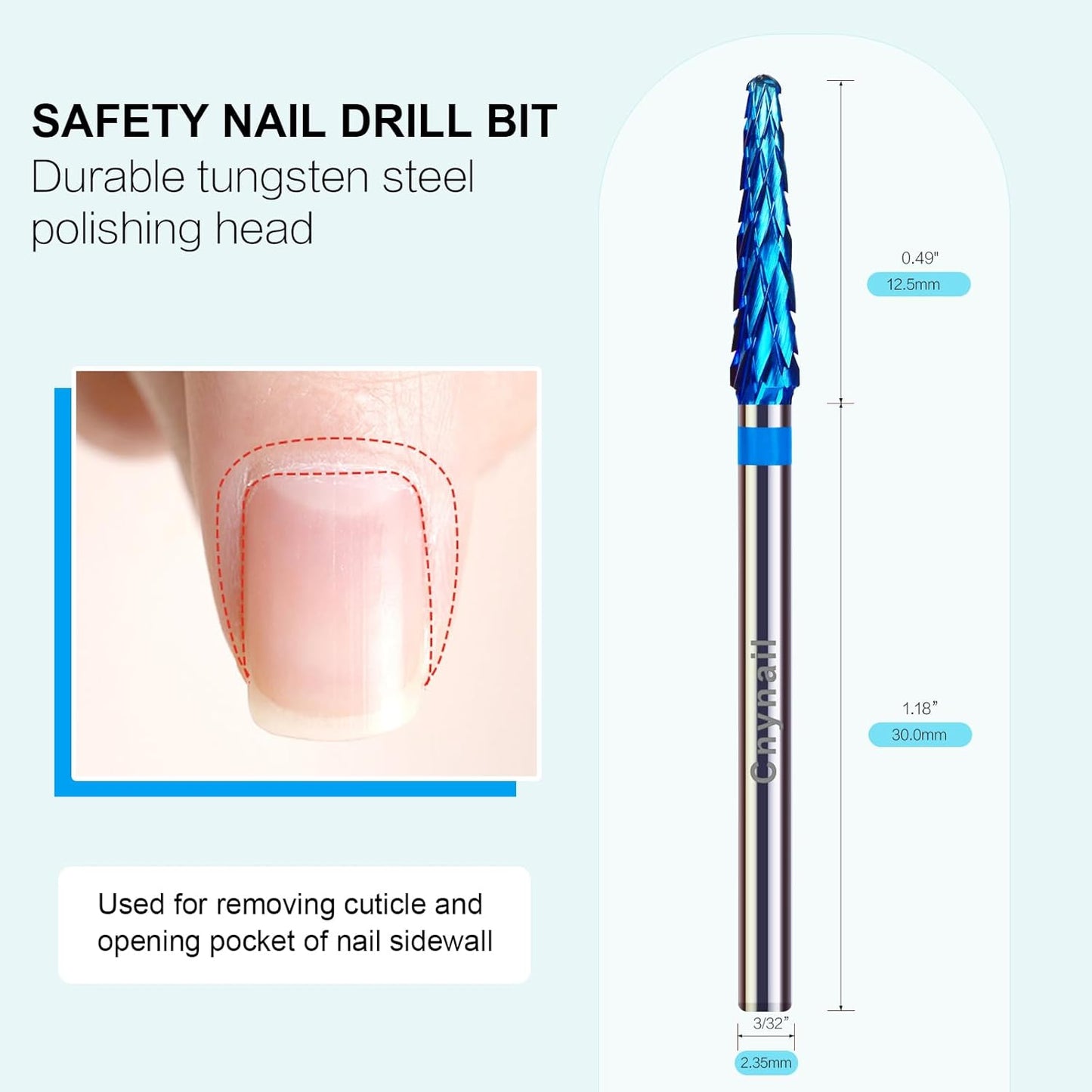 3/32" Small Cone Clean Medium Grit Carbide Cuticle Cleaner Bit for Electric Nail Drills – Professional Manicure Tool for Nail Salons and Home Use (M Grit. Blue)