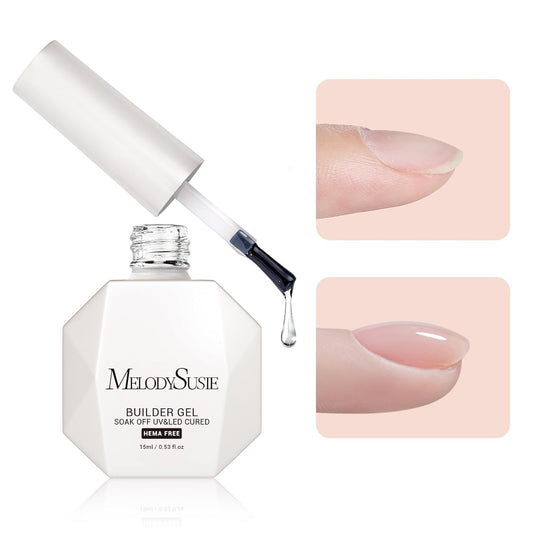 MelodySusie Hema Free Clear Builder Nail Gel for Nails Thickening, Tpo Free, 0.5 Fl Oz, Soak Off UV Extension Gel, Nail Art Design Salon DIY Manicure at Home for Women