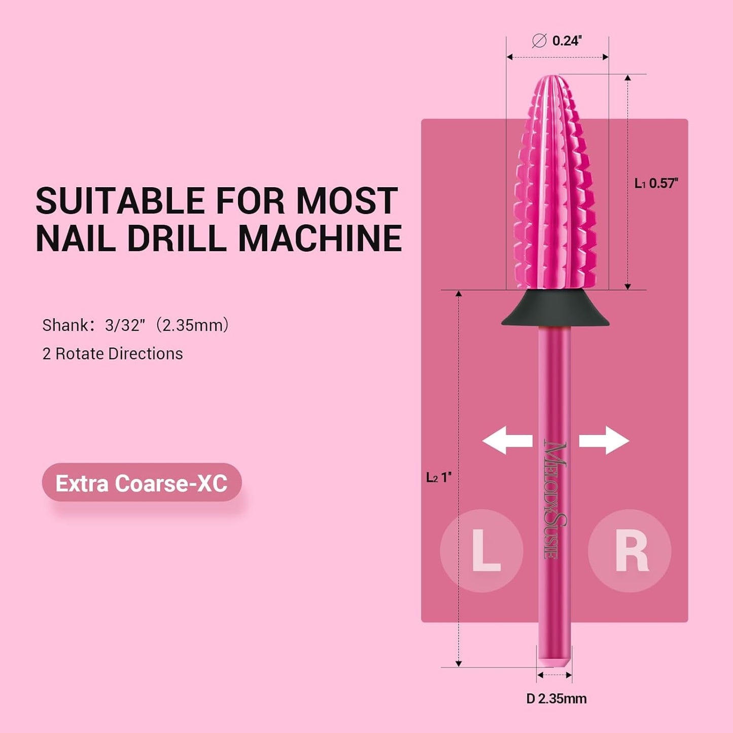 MelodySusie Typhoon Nail Drill Bits, 3/32'' Carbide Tungsten Multi-function Bits, Fast Remove Acrylic or Hard Gel for Manicure Pedicure Salon Professional or Beginner, Pink Blossom, XC