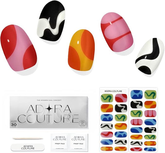 Semi Cured Gel Nail Strips with 30 Pieces - Salon Quality Manicure Kit for Women Easy Application Wraps Includes Prep Pads Nail File Wooden Stick, UV Light Required (M Tropidelic)