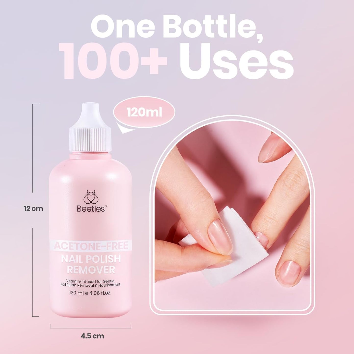 Beetles Non Acetone Nail Polish Remover - 4.06Fl Oz/120ML Nourishing Formula Acetone Free Nail Polish Remover - Non-Drying - Professional Controllable Quick & Gentle Removal for Natural Damaged Nail