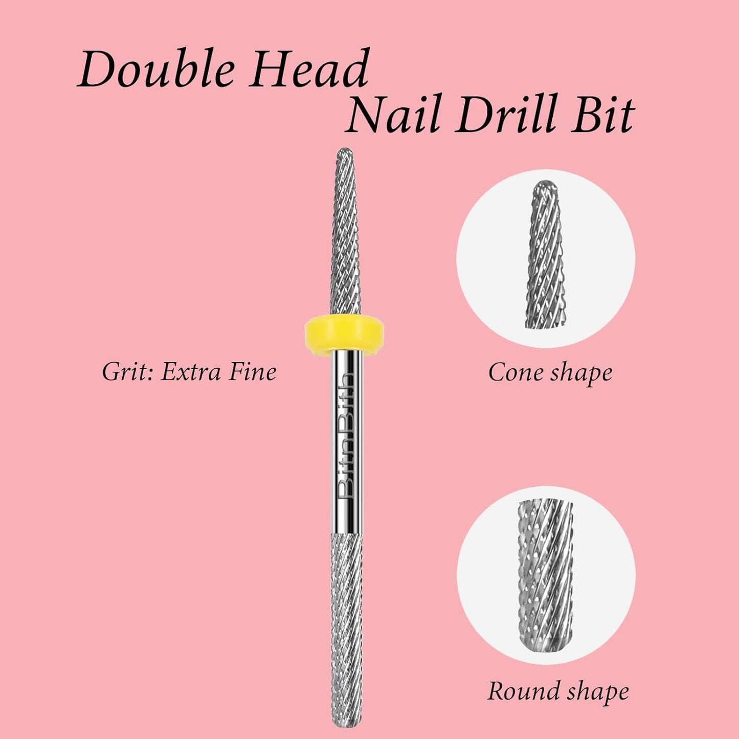 Nail Drill Bit Double Heads Cuticle Drill Bit 3/32" Professional Tungsten Carbide Nail Bit,Safety for Nail Prepare,Dead Skin Cleaner,Manicure Pedicure Nail Supplies Home Salon,Extra Fine