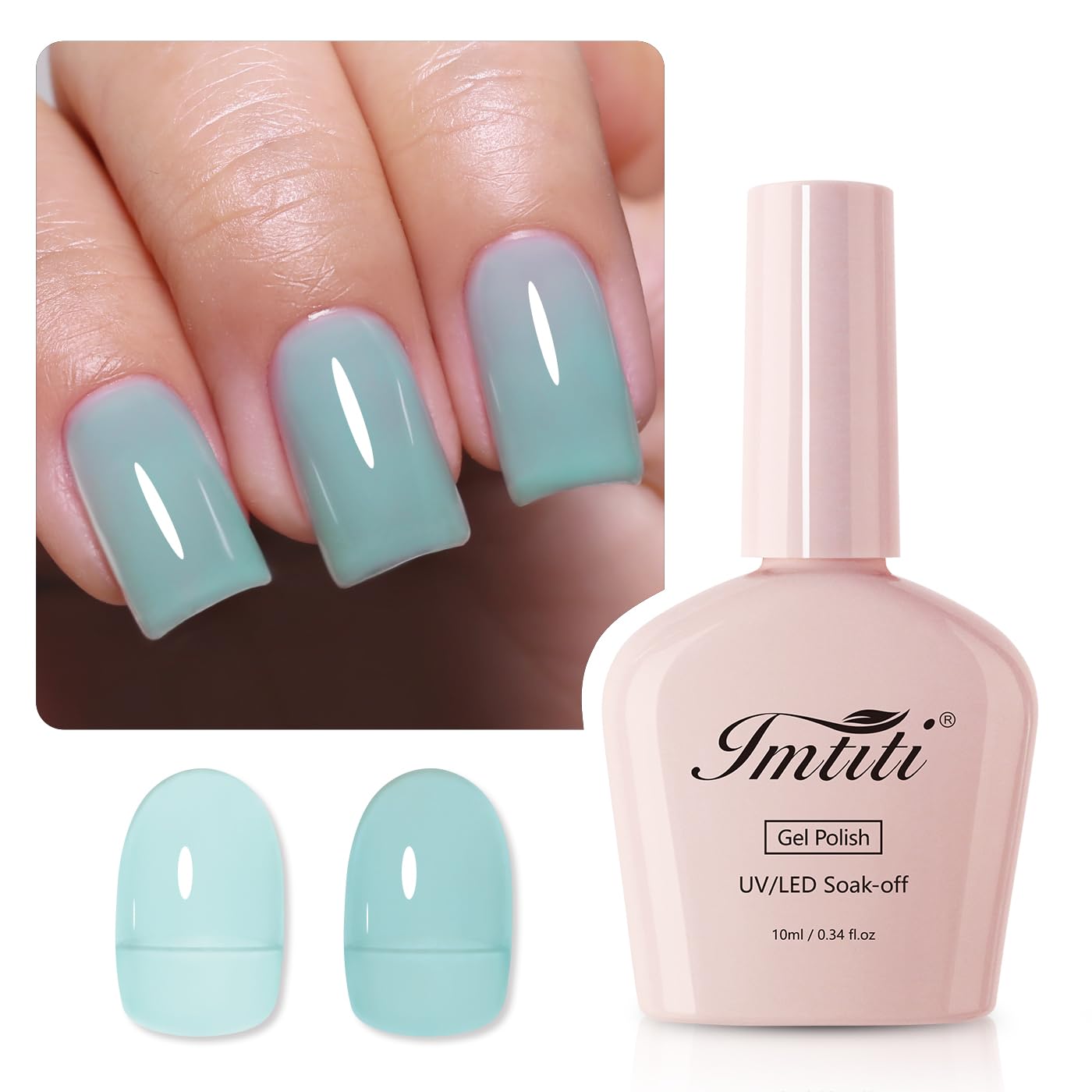 Imtiti Jelly Gel Nail Polish, Aqua Mint Green Sheer Jelly Nail Gel Polish Soak Off UV LED Spring Summer Translucent Art Manicure Salon DIY Design 10ML