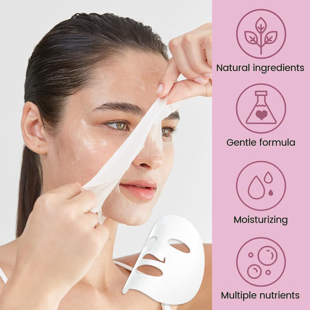 8 Pack Rose Kids Face Mask,Pink Face Masks Skincare Spa Day Kit Supplies,Spa Party Favors for Teens Girls Women,Sheet Facial Mask Skincare Gifts Set,Moisturize Soothe for All Skin Types