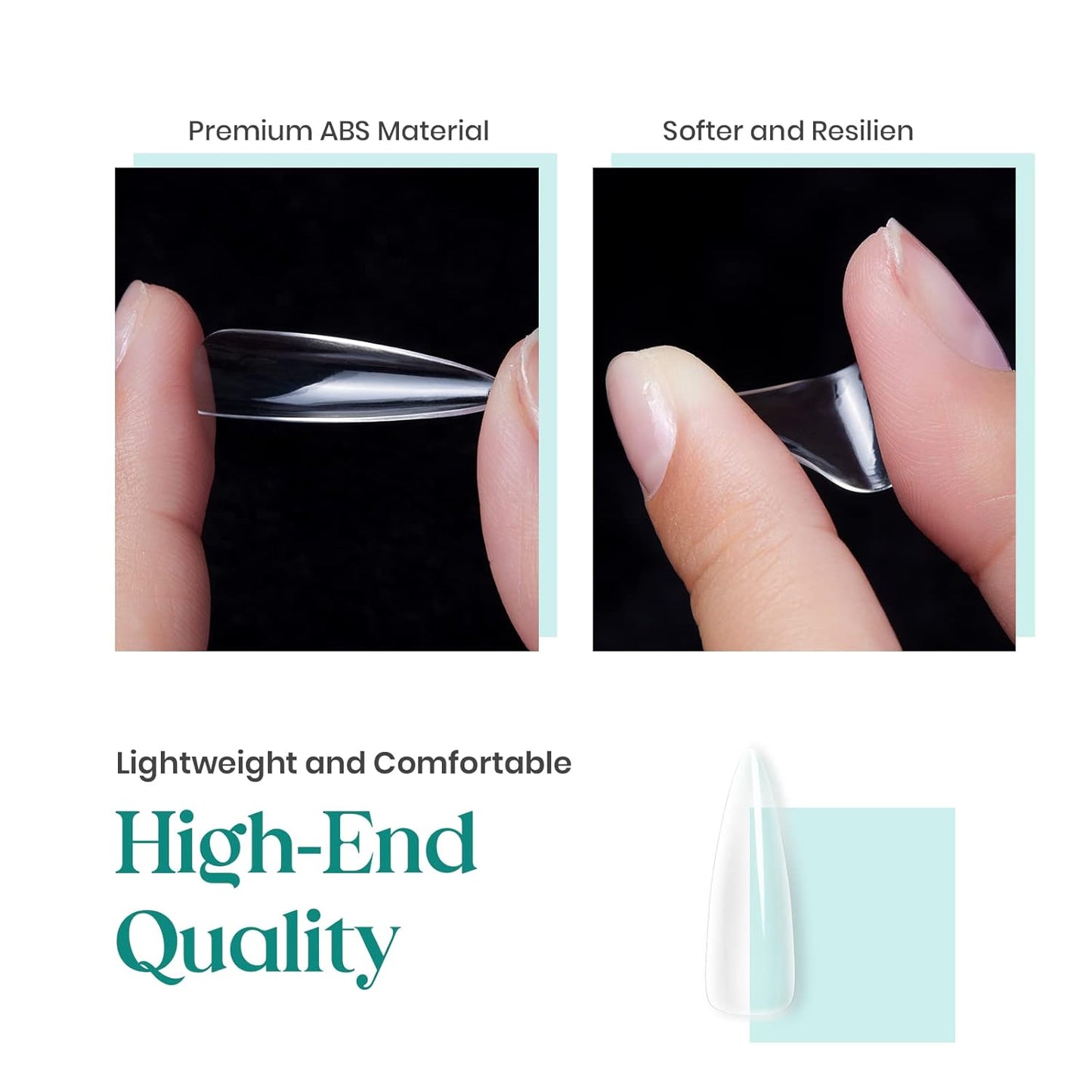 Beetles Gel Nail Tips Clear, Stiletto Medium, 500Pcs 10 Sizes, Pre-Shaped Full Cover Soft Acrylic False Press On Nail Tips Stiletto Shape Halloween Easy DIY Fall Nail Extension Salon Gift for Women