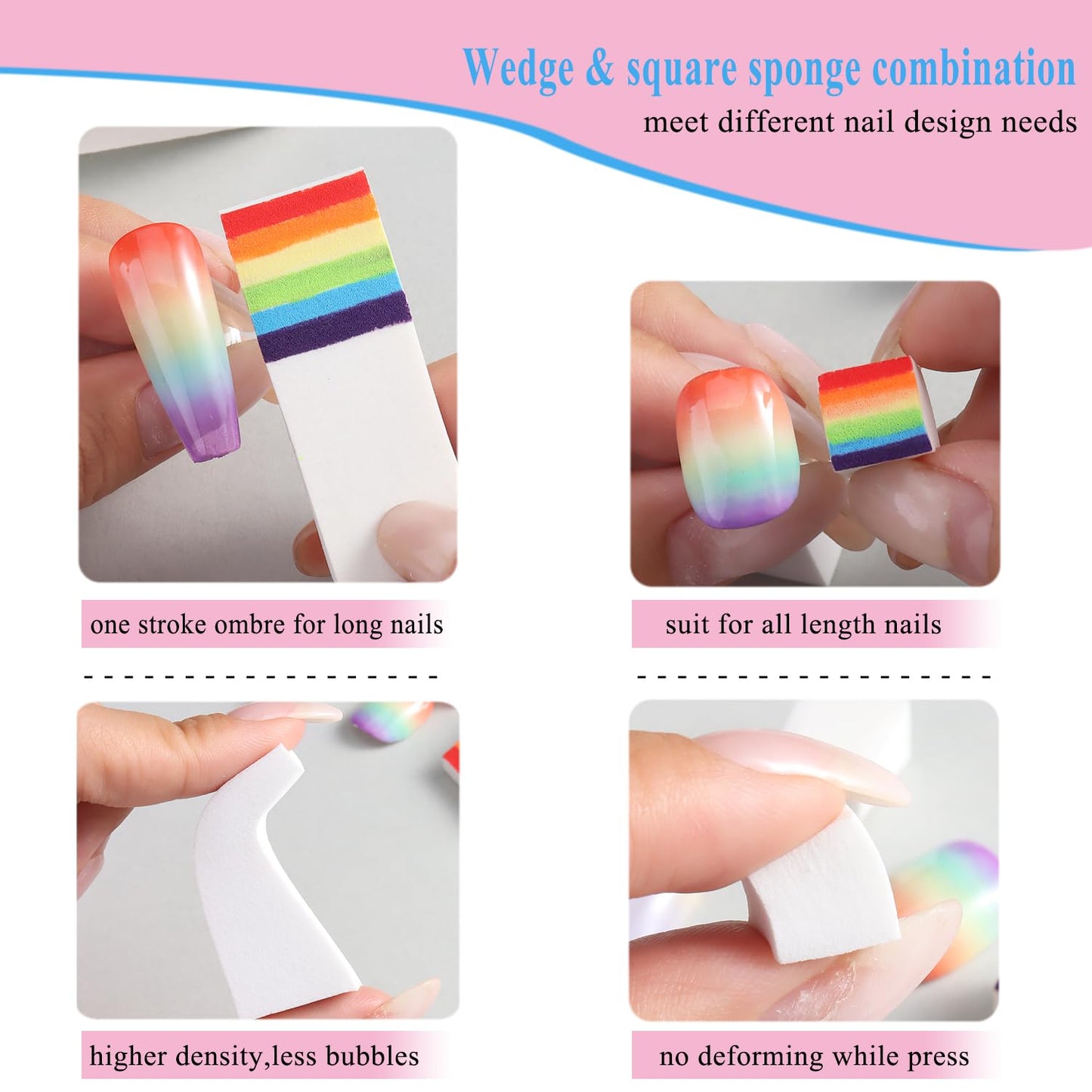 100Pcs Soft Nail Sponges for Ombre, Gradient Effect White Nail Art Sponges With Grabbing Pen 6Pcs Wedge Sponges Aura Nails Ombre Nail Brush Professional Accessories Manicure Salon Supplies