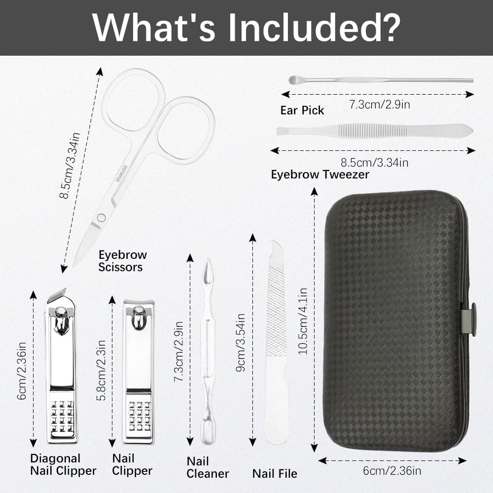Silver Manicure Set, Nail Clipper Set 7 in 1 Manicure Kit Stainless Steel Nail Clipper Kit Pedicure Kit Portable Nail Grooming Kit Fingernail Toenail Clippers for Men Husband Boyfriend Women