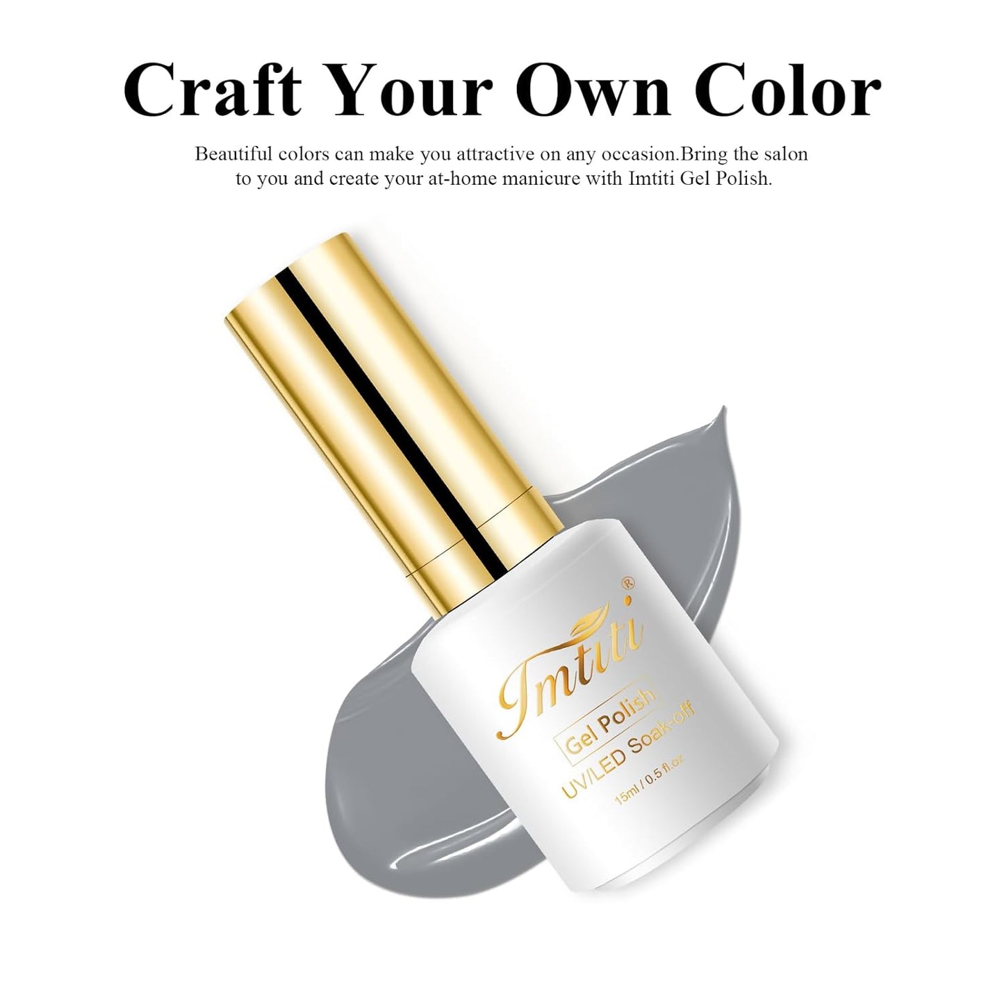 Imtiti Medium Grey Gel Polish, 0.5 Fl Oz, Soak Off LED UV Nail Gel Kit for Autumn Winter DIY Nail Art Manicure Salon