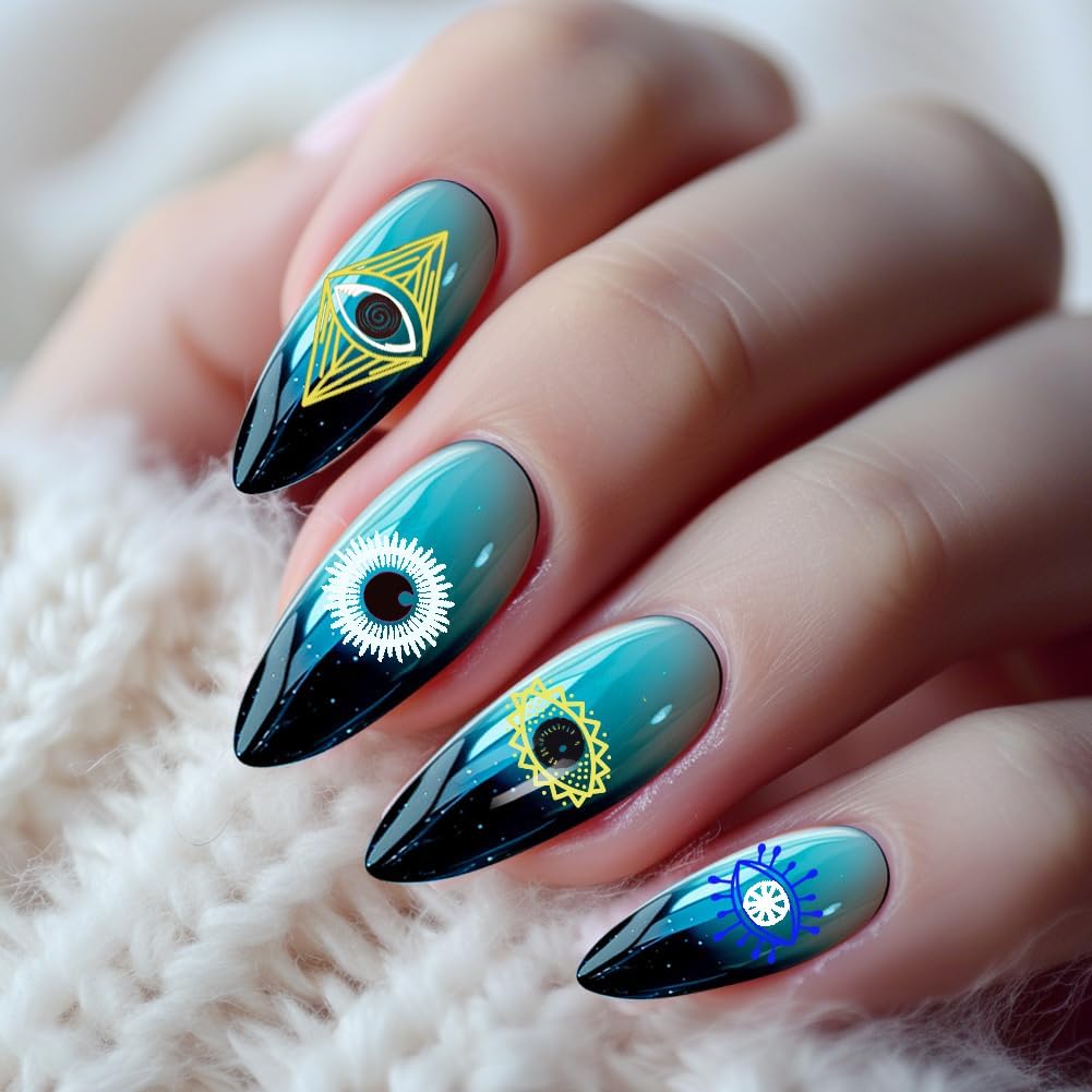 3Pcs Evil Eye Stamp for Nails Mystical Nail Art Stamp Templates Nail Plates Stamping Set Stainless Steel Reusable Tools with Stamper Scraper for Manicure Printing