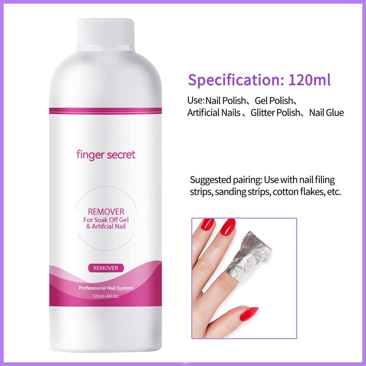 Nail Polish Gel Remover Kit with Glass Cup and 50 Cotton Pads - Professional Fingernail Polish Remover for Soak Off Gel&Artificial Nail.120ml/4oz