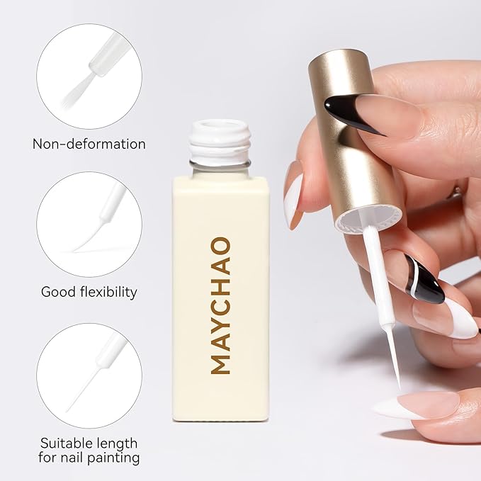 MAYCHAO White Swirl Gel Liner Nail Art Polish, 8ml Classic Pure White Gel Color Built-in Thin Brush, UV Light Cure for French Nail Tips DIY Manicure at Home Salon