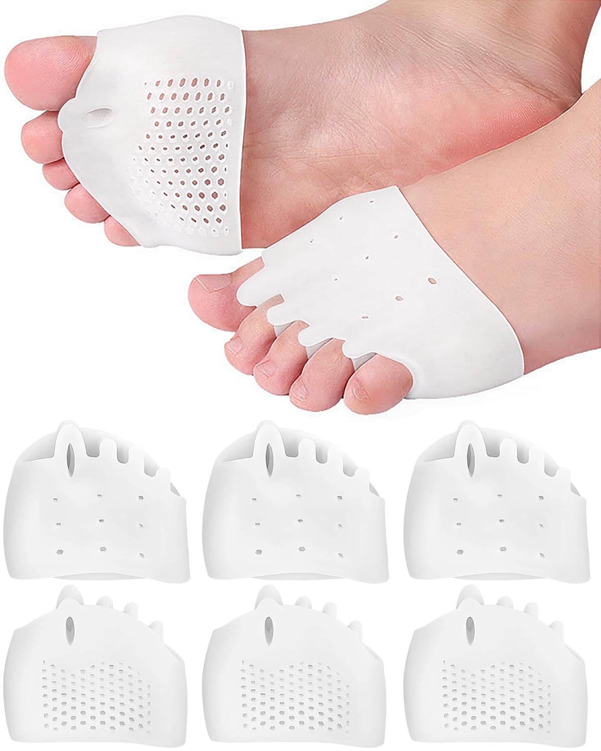 3 Pairs Metatarsal Pads Toe Spacers Separators for Bunion Correction, Soft and Breathable Foot Cushion Hammertoe Corrector for Women Men Feet Relief