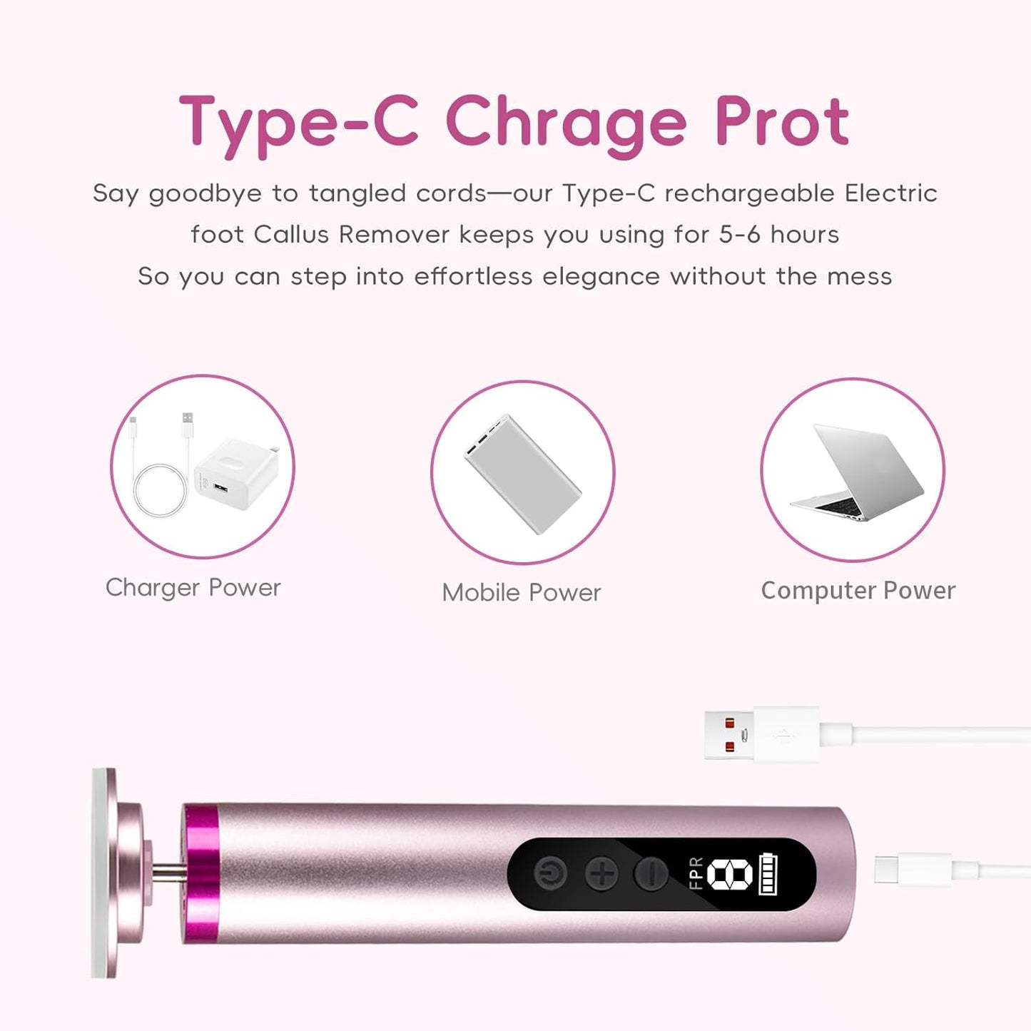 Upgrade Electric Callus Remover for Feet - Wireless Electric Foot Filer with 9 Speed Settings, Type-C Charging, Pedicure Tools for Dead Skin-Pink