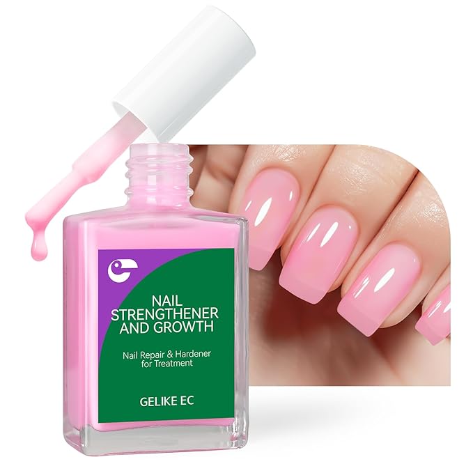 gelike ec Nail Ridge Filler and Strengthener Polish: Pink 6 in 1 Natural Nail Hardener Extra Strong and Growth - Long Lasting Nail Repair for Damaged Nails - For Daily Work Home Salon