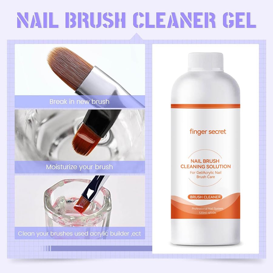 Nail Brush Cleaner Brush Cleaner 8fl.oz 240ml Remover Cleanser Clean and Care Acrylic Nail Brushes Gel Nail Polish Brushes Nail Brushes 50 cotton flakes crystal glass Nail Tech Supplies