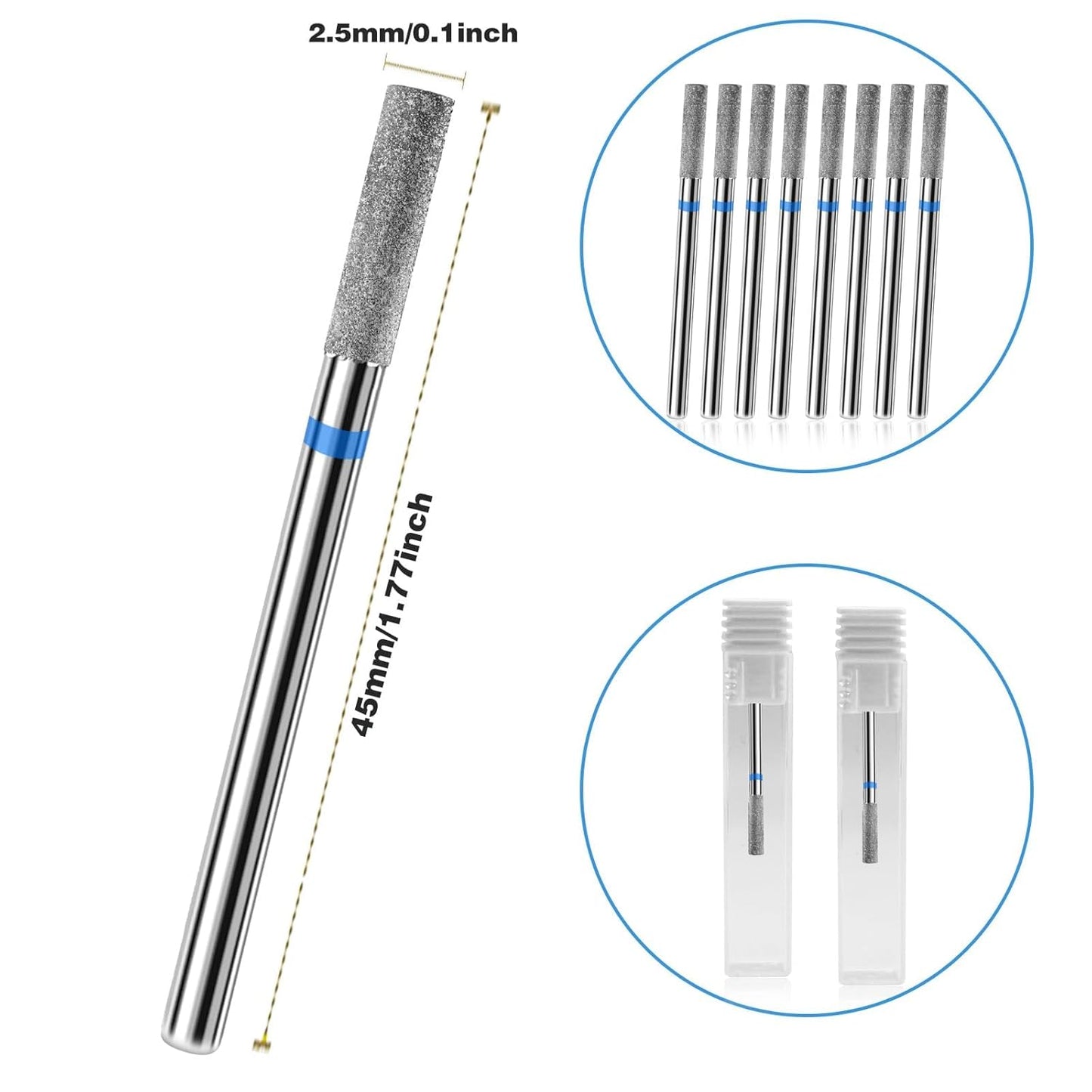 8Pcs Cuticle Clean Drill Bit Set, Diamond Columnar Cuticle Clean Nail Drill Bit Professional Cuticle Clean Nail Drill Bit Sets Remove Cuticle Dead Skin for Home DIY Nail Manicure Salon Supplies