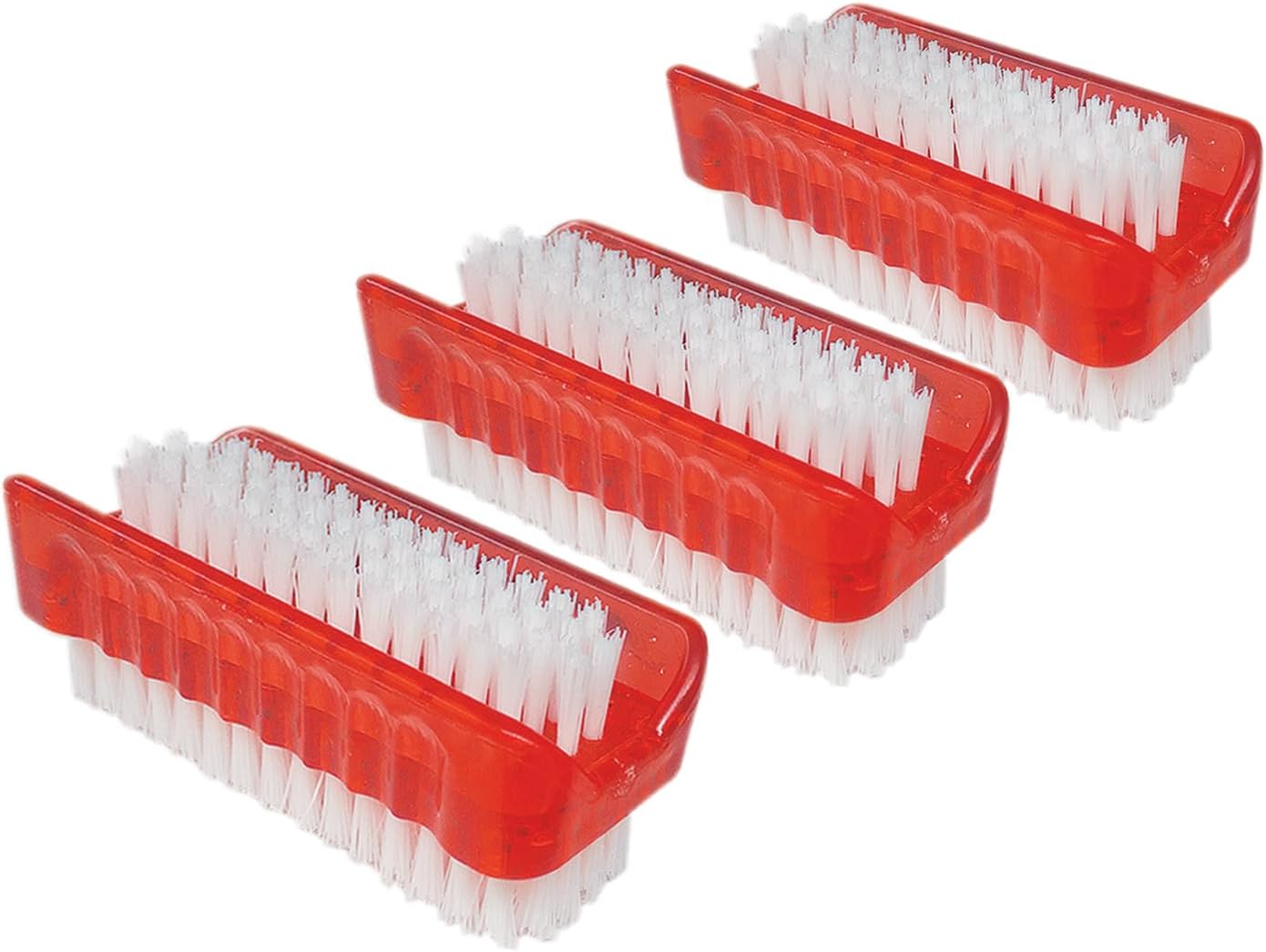 LOLA Classic Hand & Nail Brush, 2 Sided - 3 Pack, Soft & Stiff, Long-Lasting, Comfortable No-Slip Grip, Cleans Hands & Fingernails, Red