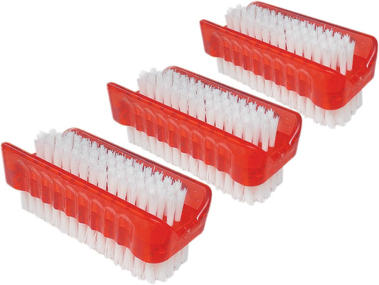 LOLA Classic Hand & Nail Brush, 2 Sided - 3 Pack, Soft & Stiff, Long-Lasting, Comfortable No-Slip Grip, Cleans Hands & Fingernails, Red