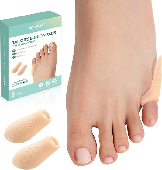 Welnove Tailor's Bunion Corrector Pads - 8 Pack Pinky Toe Protector, Bunion Corrector with Separator for Women Men, Gel Bunion Shield for Foot Pain Relief, Beige(Regular Pads)