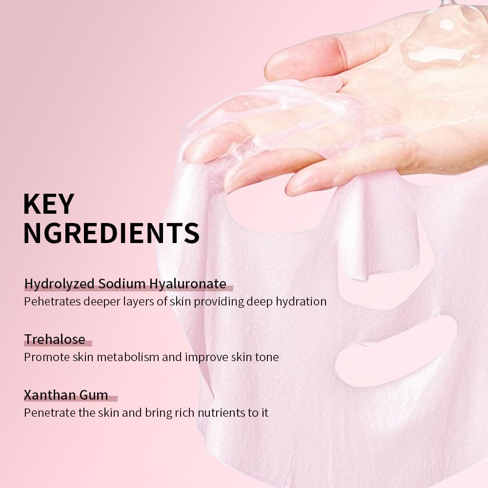 REAL DEEP HYALURONIC ACID GLOW MASK - Brightening Face Mask with Brrigredo Oxygen Complex & Full-Molecular HA - Antioxidant Treatment for Dull, Tired Skin - Improves Skin Texture & Radiance - 5 Pack