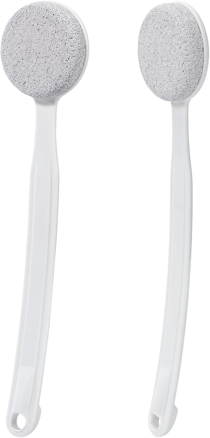 Pumice Stone for Feet with Long Handle, 2 Pack Hard Skin Callus Remover, Scrubber and Exfoliator for Dead Dry Skin, Softer & Smoother Feet, Pedicure Tool (Curved)