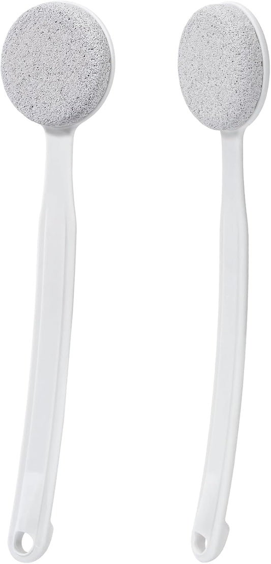 Pumice Stone for Feet with Long Handle, 2 Pack Hard Skin Callus Remover, Scrubber and Exfoliator for Dead Dry Skin, Softer & Smoother Feet, Pedicure Tool (Curved)