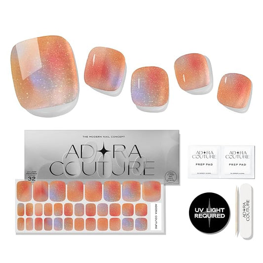 Semi Cured Gel Nail Strips - 32 pcs Gel Pedicure Stickers, Easy to Apply & Remove Toenail Stickers, Salon Quality at Home & Long Lasting - UV Nail Lamp Required - Glitter Haze P