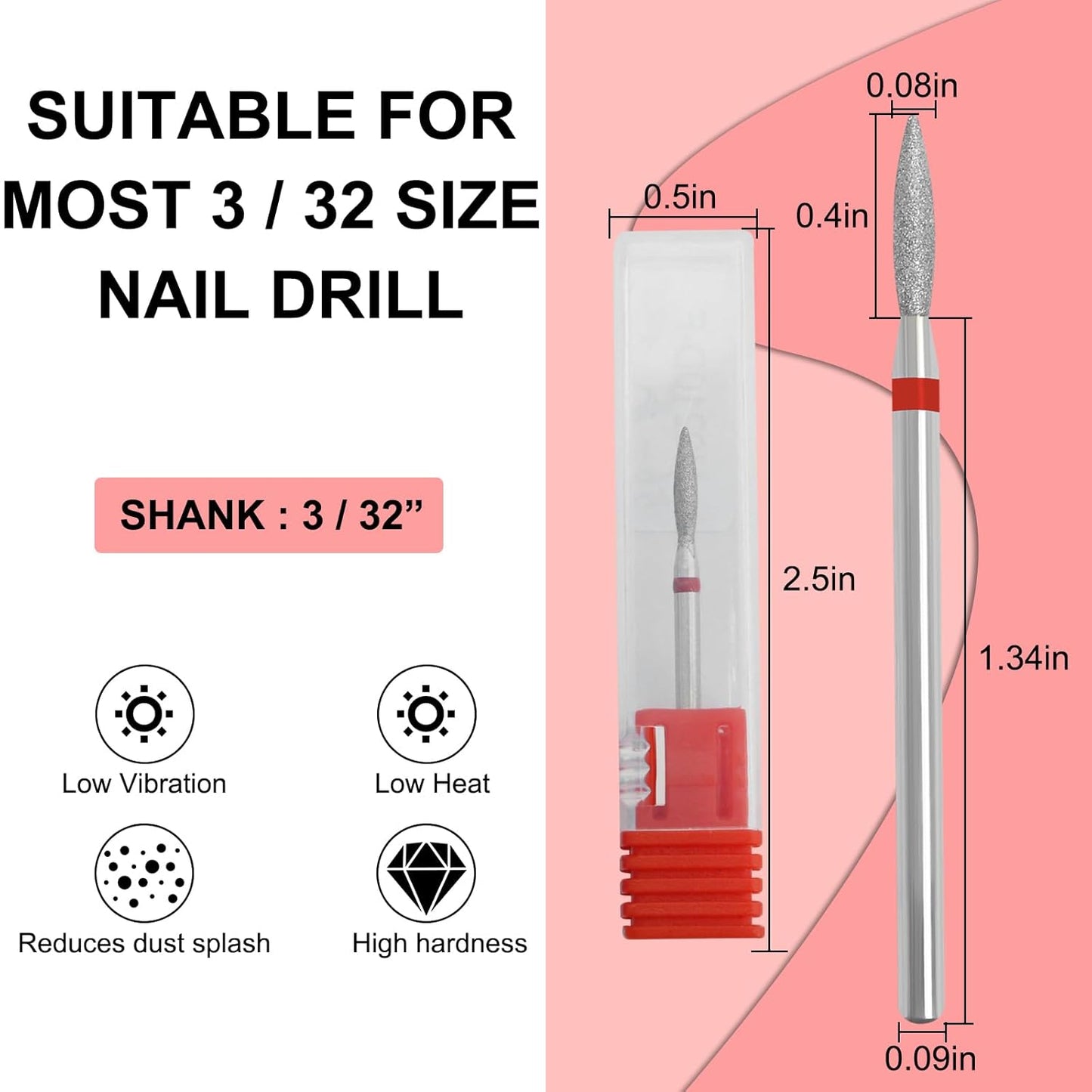 E-File Nail Drill bit with Case for Manicure and Pedicure, Russian Electric File bits, Diamond, Flame (Drop), Non Painful Efile for Nail Salon Manicure(Fine)