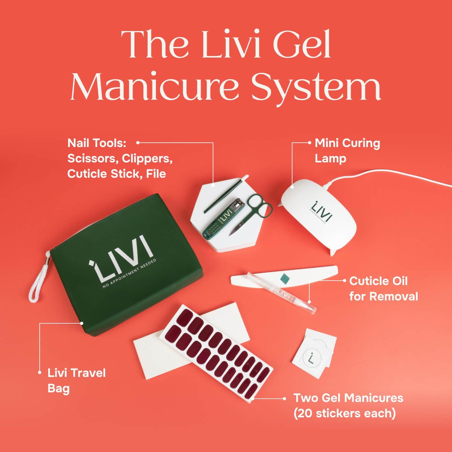 Livi Gel Manicure System with UV Light – Full Mani Kit with 40 Nail Stickers, UV Light & Mani Tools for Salon-Quality Nails at Home, Easy-to-Use DIY Starter Gel Polish Set (Not Everyone Can Be Me, XO)