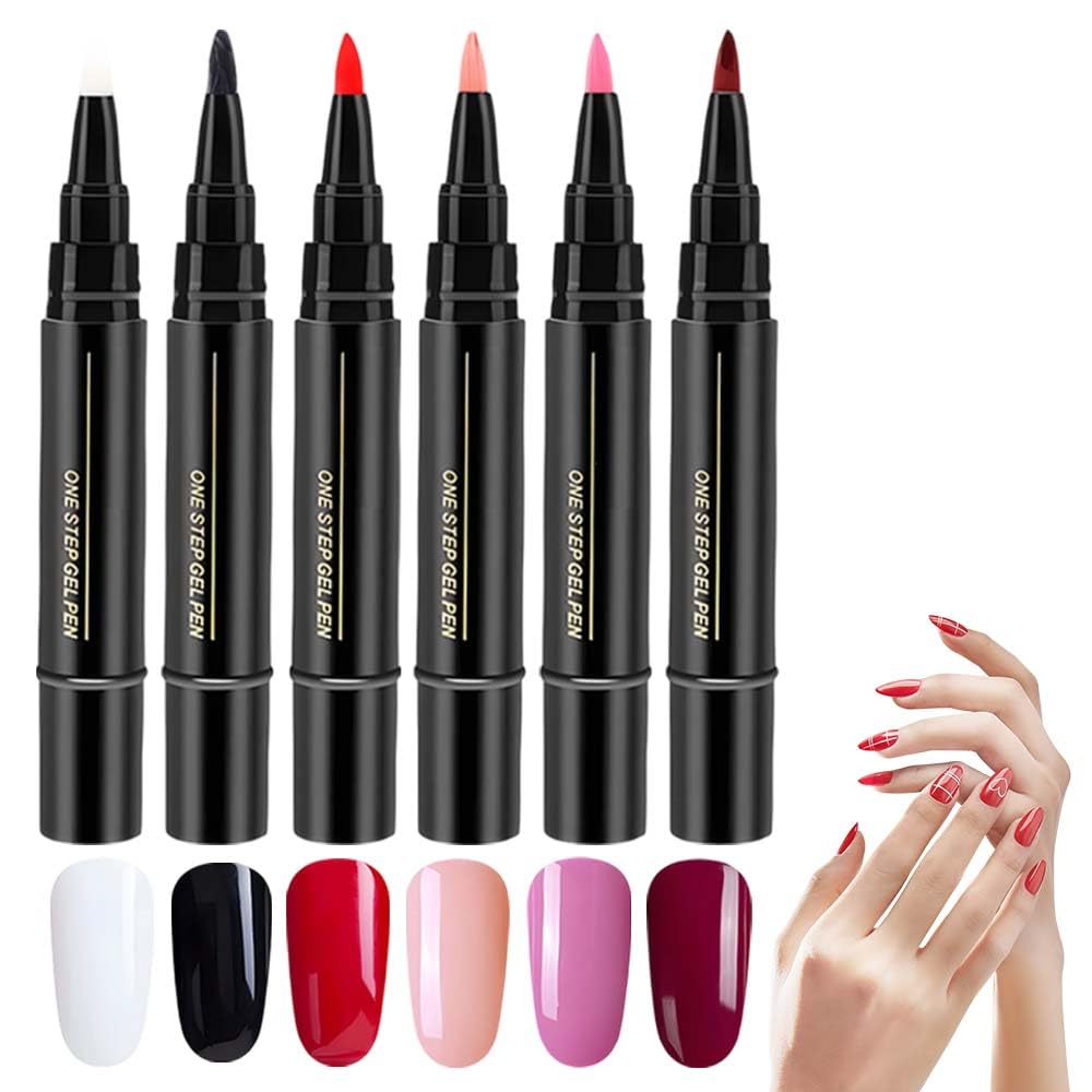 Nail Polish Pens, 3 in 1 Quick Dry Gel Polish Pens with 18 Colors 5ML, for DIY Nail Art, Easy Home Use for Women (Color 1-6)