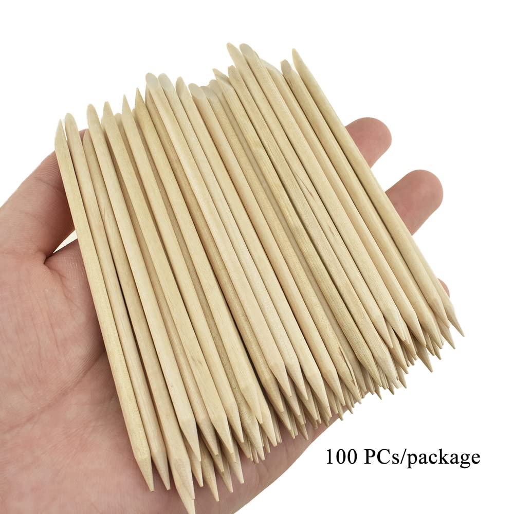 HAHIYO 4.5inches 100PCs Orange Wood Stick for Nail Wooden Nail Cuticle Pusher Stick Double Sided Cuticle Remover Manicure Pedicure Pusher Stick Wood Cuticle Stick for Nail Manicure Tool Nail Cleaning