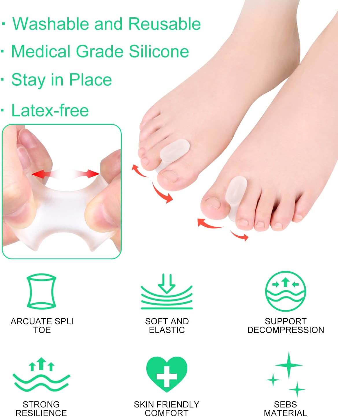 12 Pack Gel Toe Separators Silicone Toe Spacers for Women Men Bunion Corrector Toe Pain Relief, Toe Alignment, Soft Toe Spacer for Crooked Toes, Overlapping Toes, Hammertoe Correction (Large)