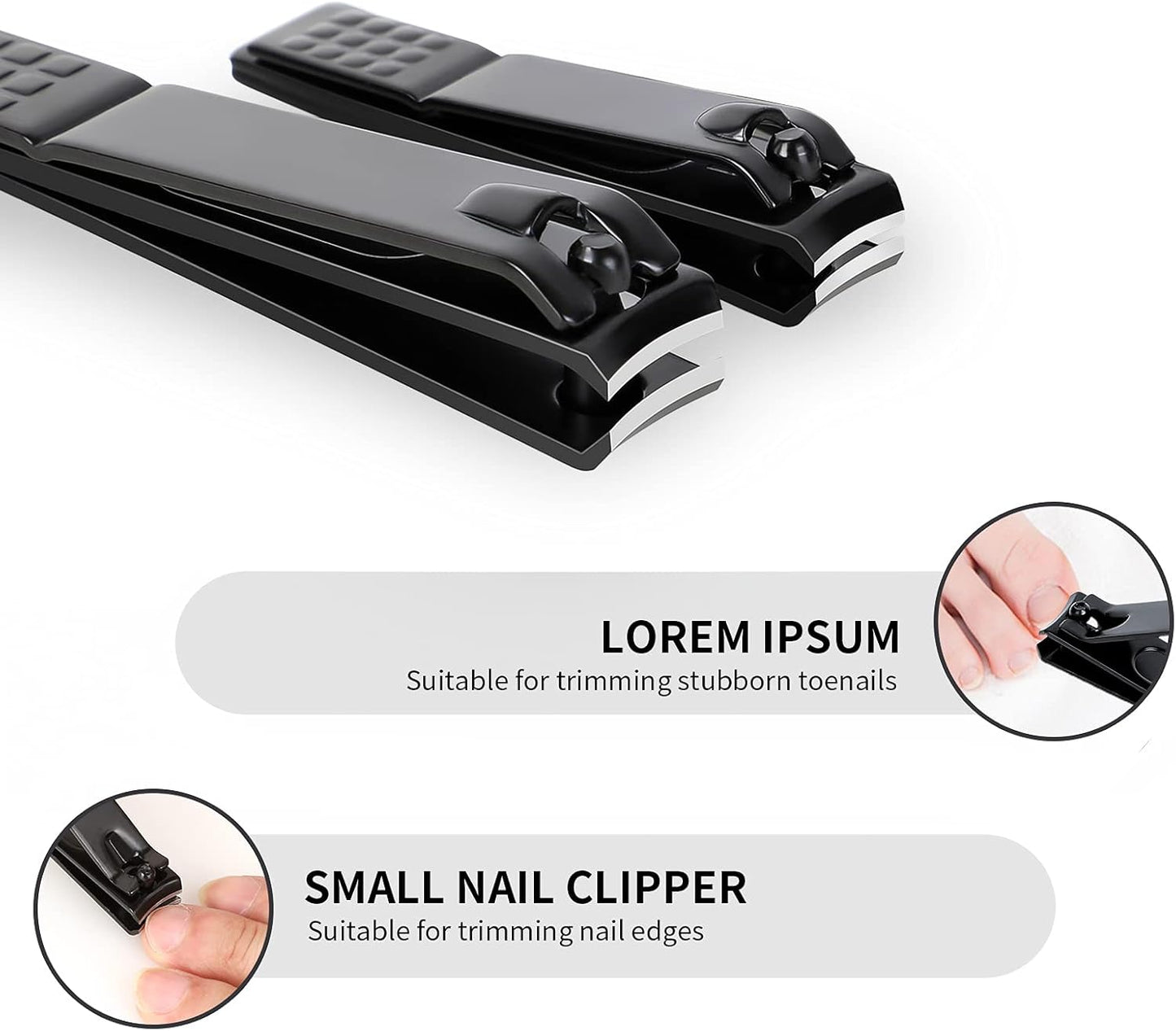 Nail Clippers Set, Sharp Stainless Steel Fingernail and Toenail Clippers, Nail Clippers for Thick Nails or Ingrown Nails, Perfect 3 PCS Black Nail Cutter for Men/Women/Kids, Set Include Nail File.