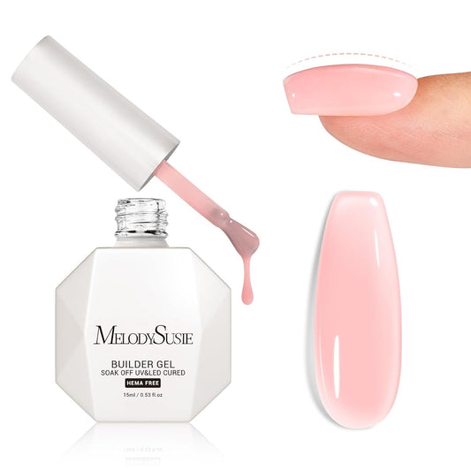 MelodySusie Hema Free Milky Pink Builder Nail Gel for Nails Thickening, 0.5 Fl Oz, Soak Off UV Extension Gel, Nail Art Design Salon DIY Manicure at Home for Women H1402