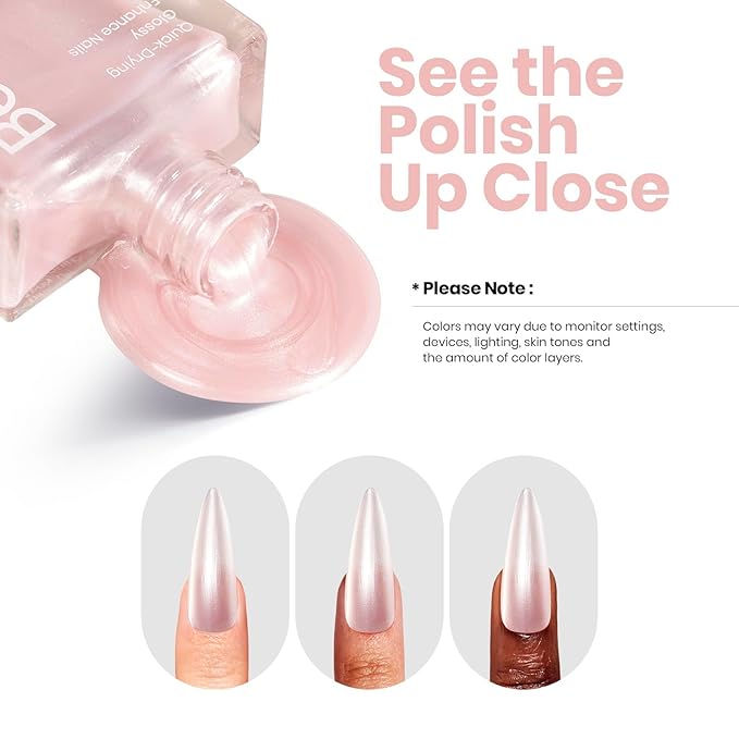 Beetles Pink Pearl Nail Polish 15ML Quick Dry Pink Rose Nude Nail Polish Long Lasting Nail Lacquer Shimmer Art Effect Pearl Romance Collection Nail Salon DIY Manicure Gifts for Her