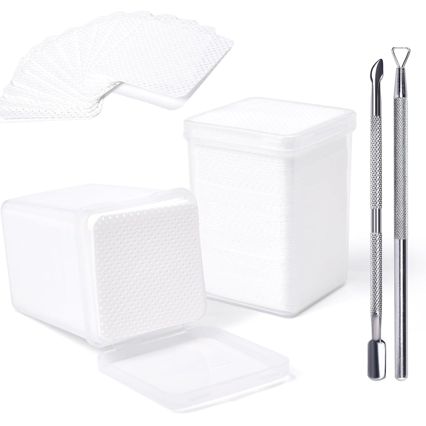 Lint Free Nail Wipes 400Pcs Nail Polish Removal Wipes with 2Pcs Cuticle Pushers Disposable Non-Woven Nail Cotton Pads Super Absorbent Eyelash Extension Glue Cleaning Wipes Salon Home Use