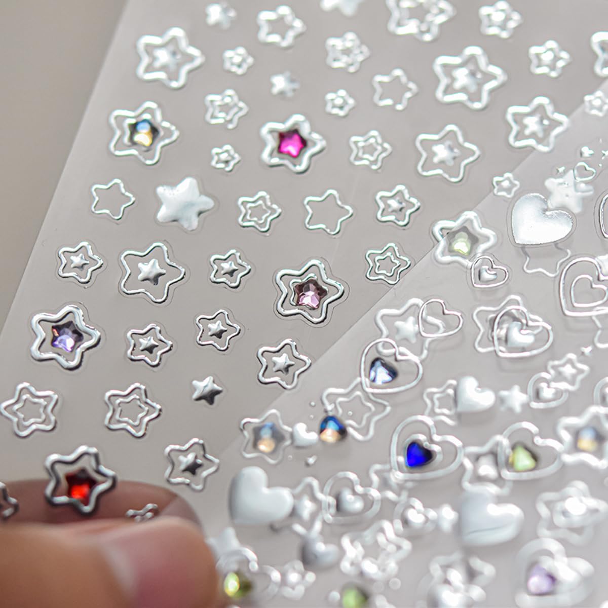 Star Nail Art Stickers Decals Shiny Silver Star 5D Embossed Nail Decals with Crystal, 1PCS Hollowed Stars Self-Adhesive Nails Design Manicure Sliders Y2K Nail Art Supplies for Women DIY Decorations